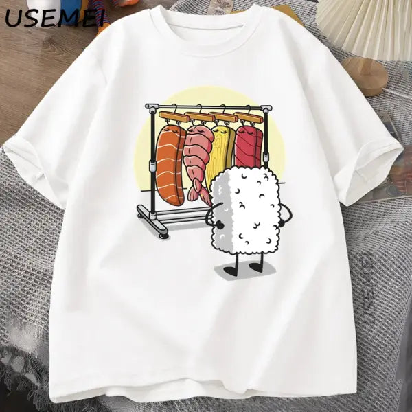 Funny Sushi Wardrobe Graphic T-Shirt - Premium Cotton Loose Fit Summer Tee for Men & Women - WHITE / XXL