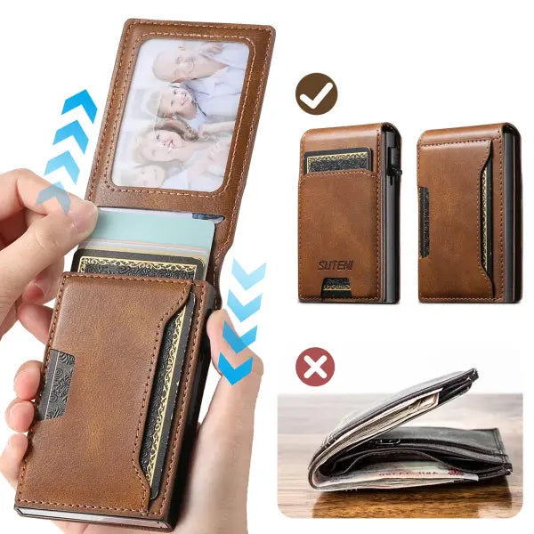 Artificial Leather Men Wallet with Storage Compartment and Card Ejector