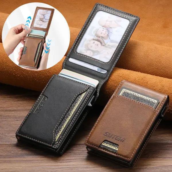 Artificial Leather Men Wallet with Storage Compartment and Card Ejector