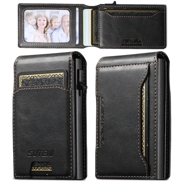 Artificial Leather Men Wallet with Storage Compartment and Card Ejector - Black