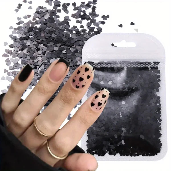 SWEET TREND Love Heart Nail Decorations in Black, Red, and Pink - Himpall