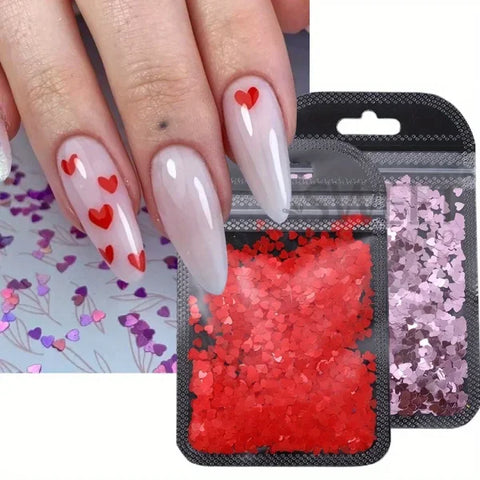 SWEET TREND Love Heart Nail Decorations in Black, Red, and Pink - Himpall