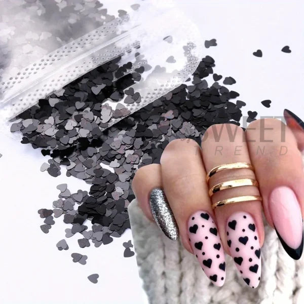 SWEET TREND Love Heart Nail Decorations in Black, Red, and Pink - Himpall