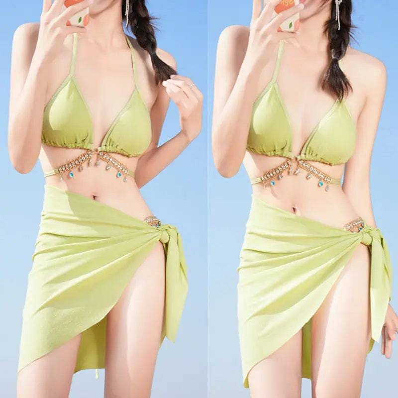 Swimsuit Woman Fish Drill Chain Strap Triangle Suit - 1338 Tender Green / Average Size