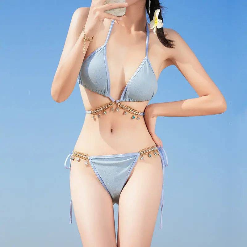 Swimsuit Woman Fish Drill Chain Strap Triangle Suit