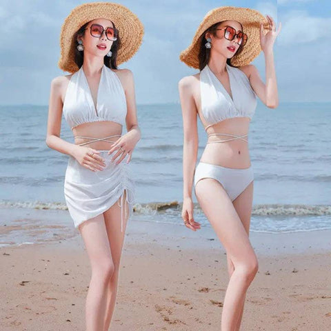 Swimsuit Woman Fish Drill Chain Strap Triangle Suit - 83029 White / Average Size