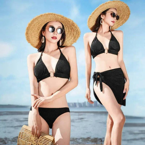 Swimsuit Woman Fish Drill Chain Strap Triangle Suit - 83031 Black / Average Size