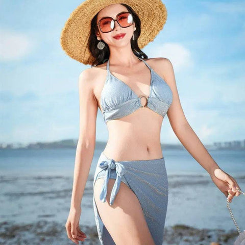 Swimsuit Woman Fish Drill Chain Strap Triangle Suit - 83031 Blue / Average Size