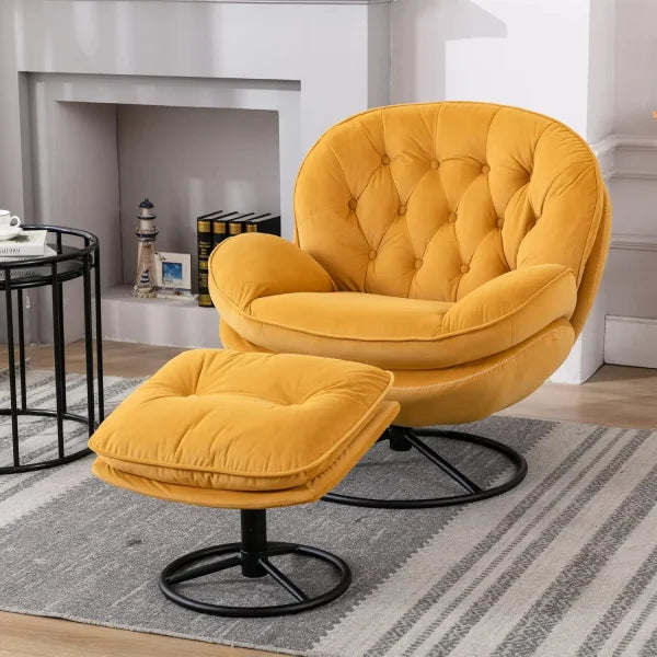 Swivel Accent Chair with Ottoman Set - Comfortable Yellow Leisure Sofa Chair for Living - United States