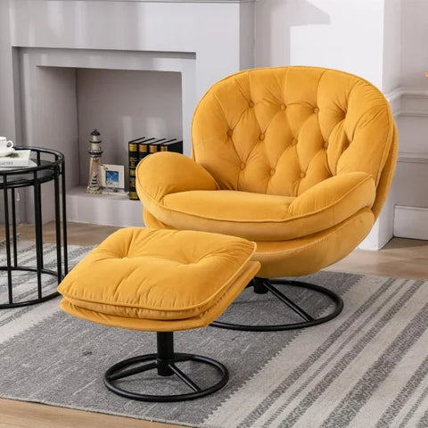 Swivel Accent Chair with Ottoman Set - Comfortable Yellow Leisure Sofa Chair for Living - United States