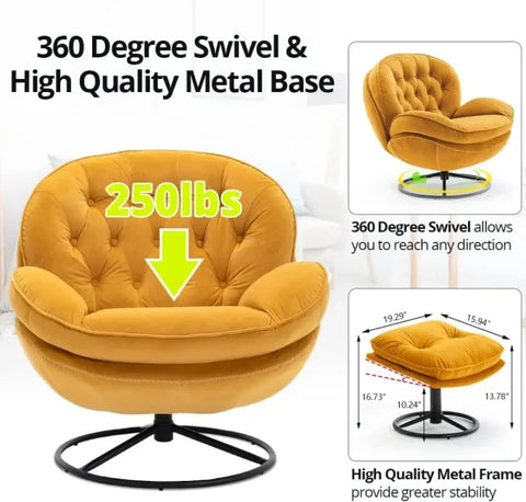 Swivel Accent Chair with Ottoman Set - Comfortable Yellow Leisure Sofa Chair for Living - United States