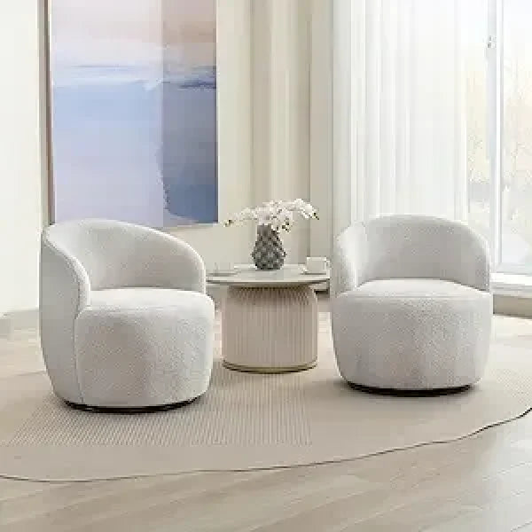 Swivel Barrel Chair Set of 2 - 360° Comfy Round Sofa Armchair with Padded Arms - United States / 2 Pcs Ivory