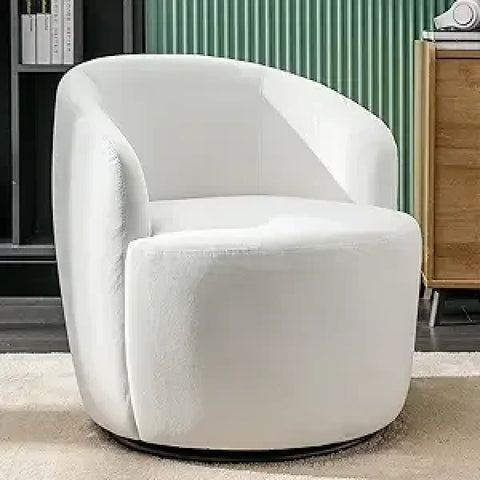 Swivel Barrel Chair Set of 2 - 360° Comfy Round Sofa Armchair with Padded Arms - United States / White