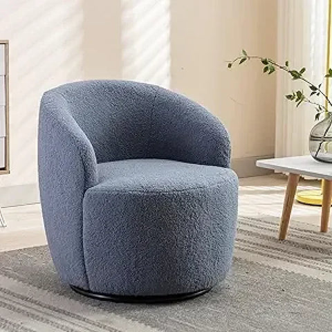 Swivel Barrel Chair Set of 2 - 360° Comfy Round Sofa Armchair with Padded Arms - United States / Light Blue