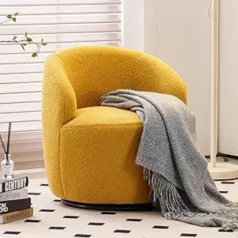 Swivel Barrel Chair Set of 2 - 360° Comfy Round Sofa Armchair with Padded Arms - United States / Yellow