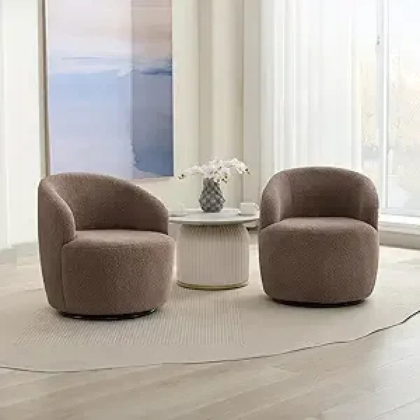 Swivel Barrel Chair Set of 2 - 360° Comfy Round Sofa Armchair with Padded Arms - United States / 2 Pcs Coffee