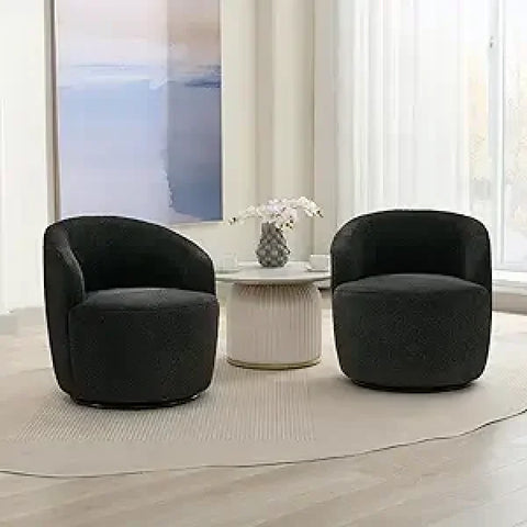 Swivel Barrel Chair Set of 2 - 360° Comfy Round Sofa Armchair with Padded Arms - United States / 2 Pcs Black