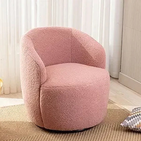 Swivel Barrel Chair Set of 2 - 360° Comfy Round Sofa Armchair with Padded Arms - United States / Pink