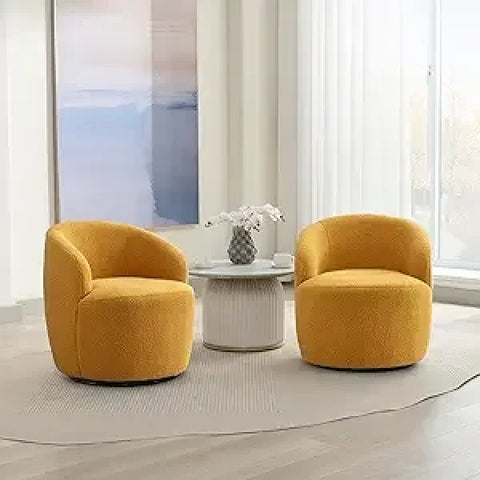 Swivel Barrel Chair Set of 2 - 360° Comfy Round Sofa Armchair with Padded Arms - United States / 2 Pcs Yellow