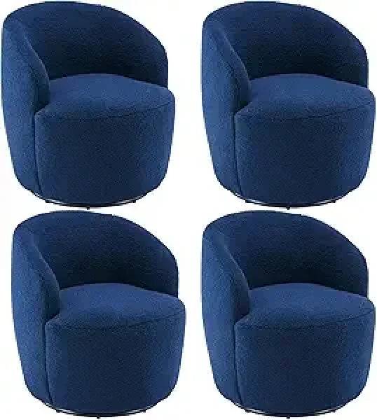 Swivel Barrel Chair Set of 2 - 360° Comfy Round Sofa Armchair with Padded Arms - United States / 4 Pcs Blue