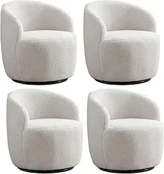 Swivel Barrel Chair Set of 2 - 360° Comfy Round Sofa Armchair with Padded Arms - United States / 4 Pcs Ivory