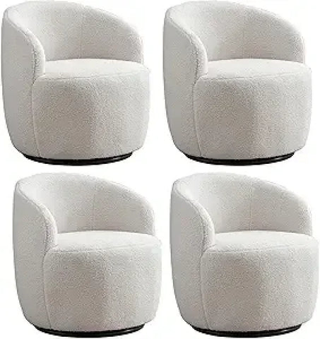 Swivel Barrel Chair Set of 2 - 360° Comfy Round Sofa Armchair with Padded Arms - United States / 4 Pcs Ivory