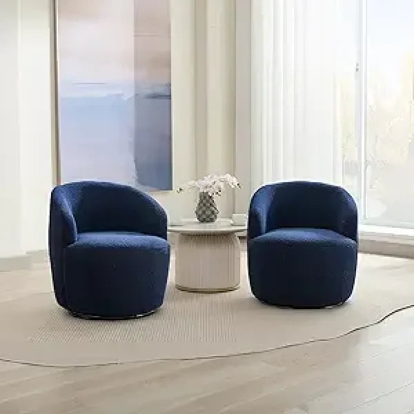 Swivel Barrel Chair Set of 2 - 360° Comfy Round Sofa Armchair with Padded Arms - United States / 2 Pcs Blue