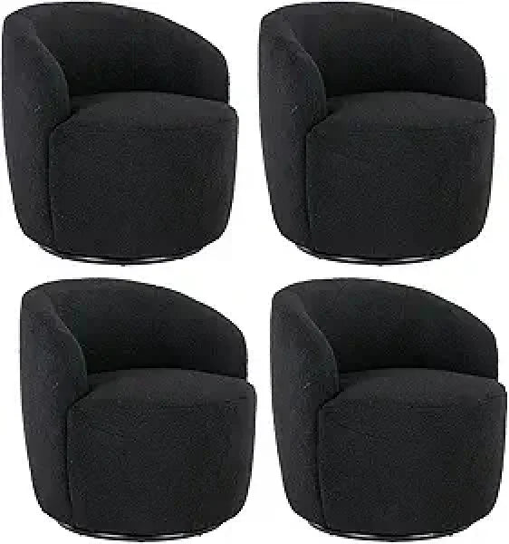 Swivel Barrel Chair Set of 2 - 360° Comfy Round Sofa Armchair with Padded Arms - United States / 4 Pcs Black