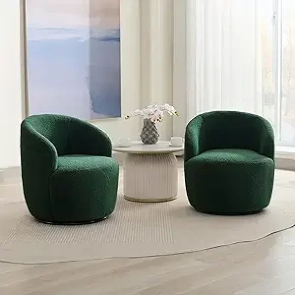 Swivel Barrel Chair Set of 2 - 360° Comfy Round Sofa Armchair with Padded Arms - United States / 2 Pcs Green