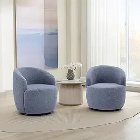 Swivel Barrel Chair Set of 2 - 360° Comfy Round Sofa Armchair with Padded Arms - United States / 2 Pcs Light Blue