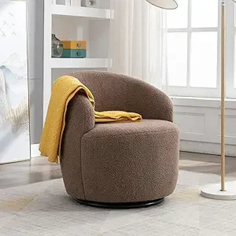 Swivel Barrel Chair Set of 2 - 360° Comfy Round Sofa Armchair with Padded Arms - United States / Coffee