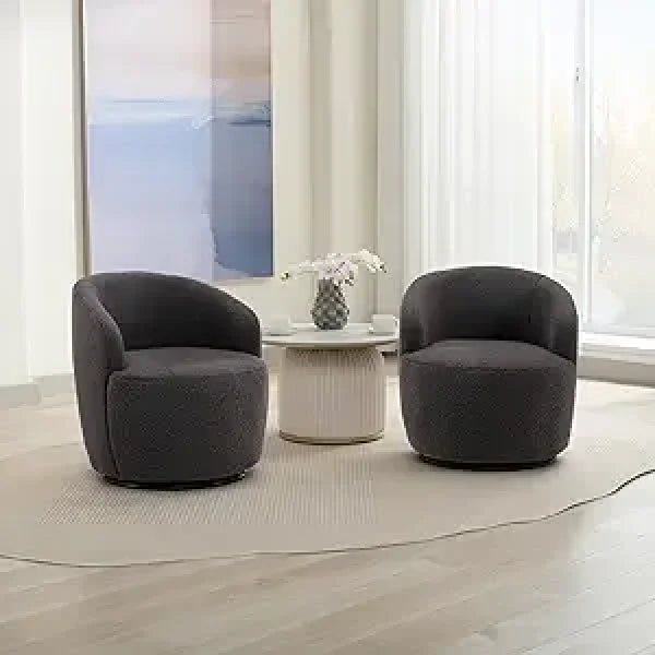 Swivel Barrel Chair Set of 2 - 360° Comfy Round Sofa Armchair with Padded Arms - United States / 2 Pcs Dark Gray