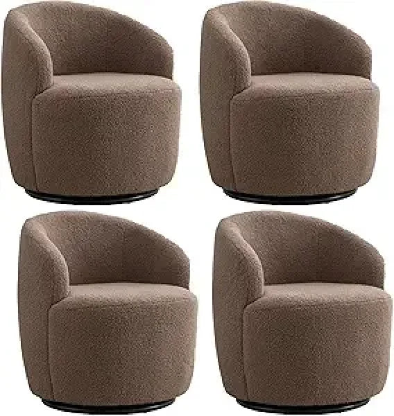 Swivel Barrel Chair Set of 2 - 360° Comfy Round Sofa Armchair with Padded Arms - United States / 4 Pcs Coffee