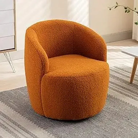 Swivel Barrel Chair Set of 2 - 360° Comfy Round Sofa Armchair with Padded Arms - United States / Caramel