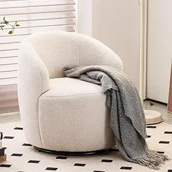 Swivel Barrel Chair Set of 2 - 360° Comfy Round Sofa Armchair with Padded Arms - United States / Ivory