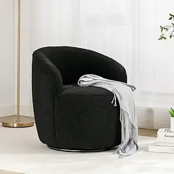 Swivel Barrel Chair Set of 2 - 360° Comfy Round Sofa Armchair with Padded Arms - United States / Black