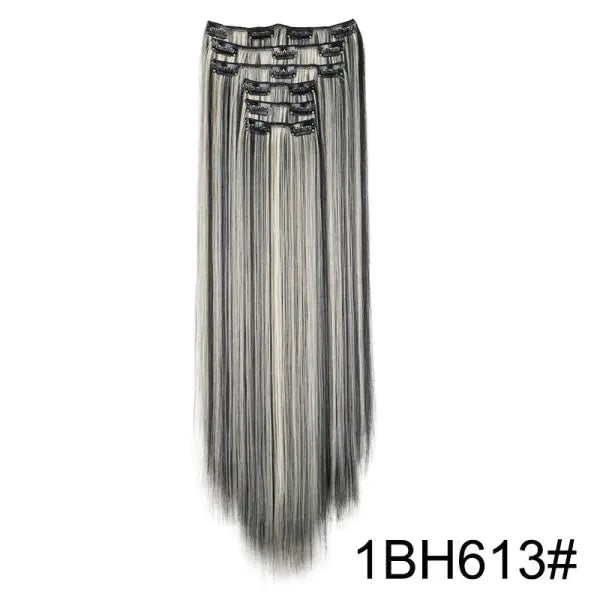 Synthetic 24Inch 16 Clips in Hair Extensions Long Straight Hairstyle Blonde Black Hairpieces Heat Resistant False Hair