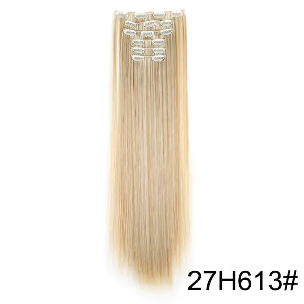 Synthetic 24Inch 16 Clips in Hair Extensions Long Straight Hairstyle Blonde Black Hairpieces Heat Resistant False Hair