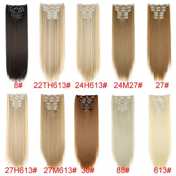 Synthetic 24Inch 16 Clips in Hair Extensions Long Straight Hairstyle Blonde Black Hairpieces Heat Resistant False Hair