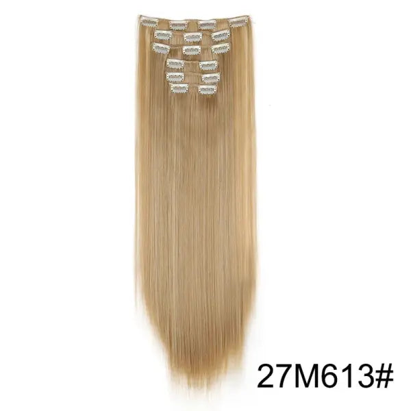 Synthetic 24Inch 16 Clips in Hair Extensions Long Straight Hairstyle Blonde Black Hairpieces Heat Resistant False Hair