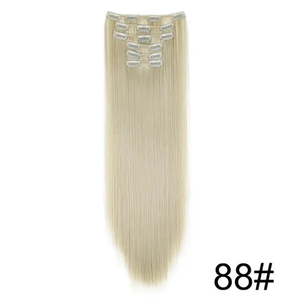 Synthetic 24Inch 16 Clips in Hair Extensions Long Straight Hairstyle Blonde Black Hairpieces Heat Resistant False Hair