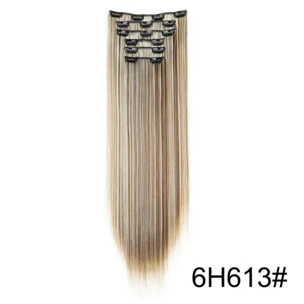 Synthetic 24Inch 16 Clips in Hair Extensions Long Straight Hairstyle Blonde Black Hairpieces Heat Resistant False Hair