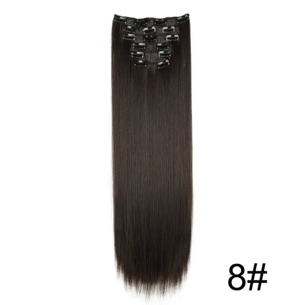 Synthetic 24Inch 16 Clips in Hair Extensions Long Straight Hairstyle Blonde Black Hairpieces Heat Resistant False Hair