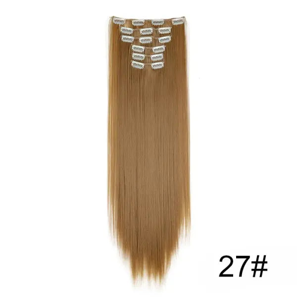 Synthetic 24Inch 16 Clips in Hair Extensions Long Straight Hairstyle Blonde Black Hairpieces Heat Resistant False Hair