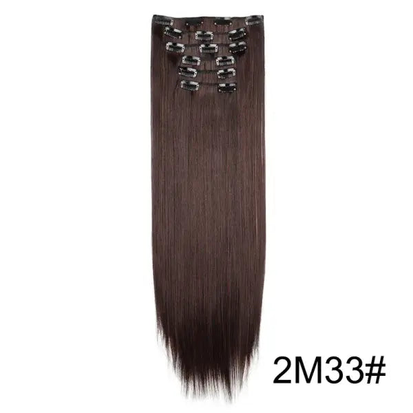 Synthetic 24Inch 16 Clips in Hair Extensions Long Straight Hairstyle Blonde Black Hairpieces Heat Resistant False Hair