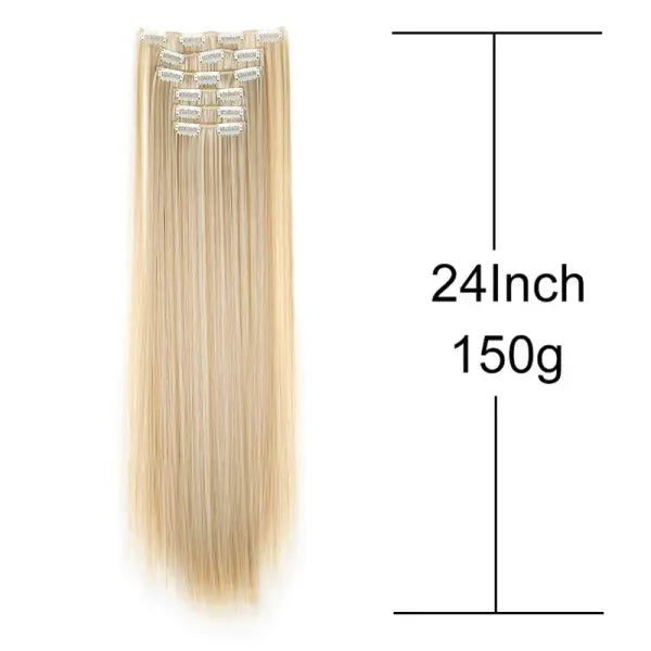 Synthetic 24Inch 16 Clips in Hair Extensions Long Straight Hairstyle Blonde Black Hairpieces Heat Resistant False Hair