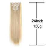 Synthetic 24Inch 16 Clips in Hair Extensions Long Straight Hairstyle Blonde Black Hairpieces Heat Resistant False Hair