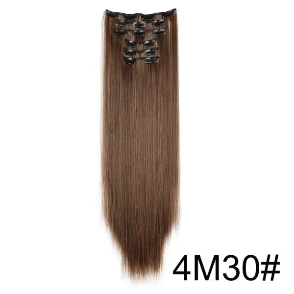 Synthetic 24Inch 16 Clips in Hair Extensions Long Straight Hairstyle Blonde Black Hairpieces Heat Resistant False Hair