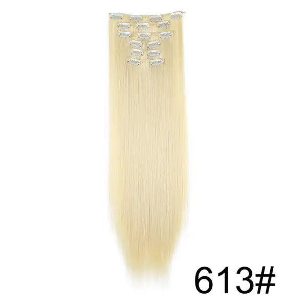 Synthetic 24Inch 16 Clips in Hair Extensions Long Straight Hairstyle Blonde Black Hairpieces Heat Resistant False Hair
