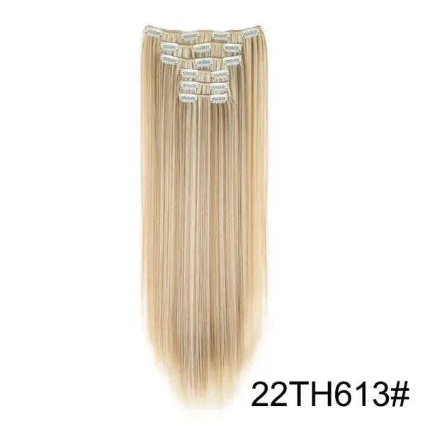 Synthetic 24Inch 16 Clips in Hair Extensions Long Straight Hairstyle Blonde Black Hairpieces Heat Resistant False Hair